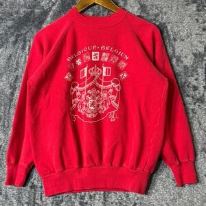 Vintage 80s Belgique Belgium Sweatshirt Red Pullover Medium Coat of Arms